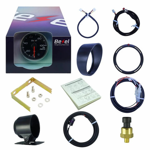 Oil Pressure Gauge Kit 0-100 Psi For 52mm Two One Sixteenth Inch In-Dash Brushless Series With One Eighth BSPT Sensor and accessories