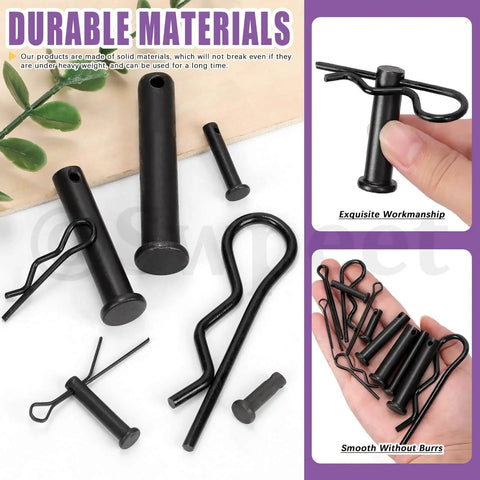 100 Piece Clevis Pin And Cotter Pin Kit With 10 Sizes Flat Head Pins R Pins Hairpins And Split Pins for fasteners display.