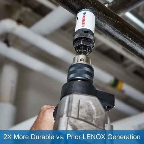 Durable Hole Saw Kit For Electricians With Speed Slot 17 Piece Set From Lenox Tools 308021200L in use on metal pipe