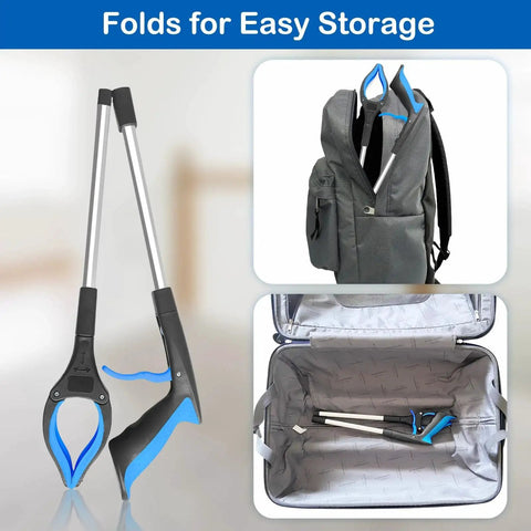 32 Inch Foldable Reacher Tool With 360 Degree Rotating Anti Slip Jaw And Magnet for easy storage in bag or suitcase.
