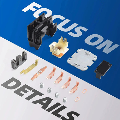 Components of One Pole Heavy Duty Air Conditioner Contactor 30 Amp 24V Coil For Condenser And Compressor HVAC laid out on surface