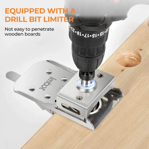 Metal Concealed Cabinet Hinge Clamp Fixture With Precision Locking Adjustable Punch Locator Stainless Steel in use on wood