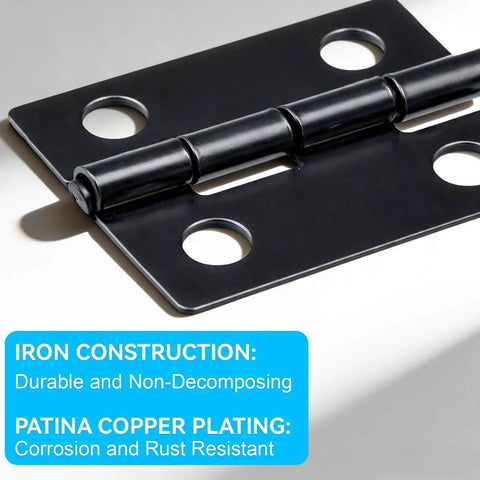Close-up of Matte Black 18x15mm Mini Hinges With 200 Screws For Wooden Boxes Jewelry Boxes Picture Frames And DIY Projects