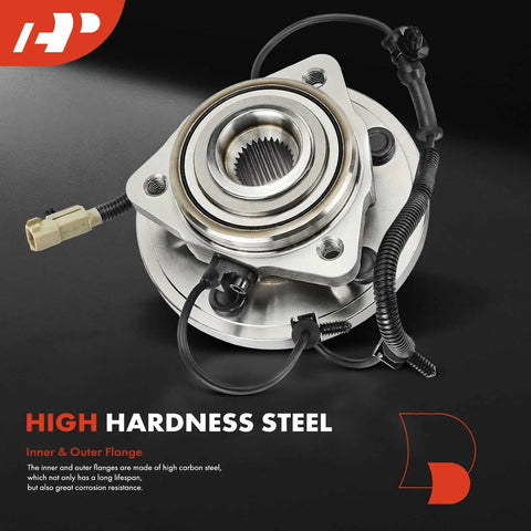 Pair Of Front Wheel Bearing And Hub Assemblies With ABS For Jeep Commander 2006 To 2010 And Grand Cherokee 2005 To 2010 5 Lug 4WD And RWD Heavy Duty Built For Smooth Quiet Rides, showing high hardness steel hub.