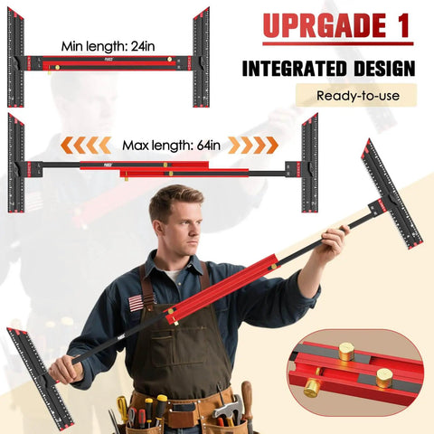 Adjustable Stair Tread Template Tool With Solid Aluminum Alloy Jig, No Assembly Required, 23 To 64 Inch Lengths, Edge Stops
