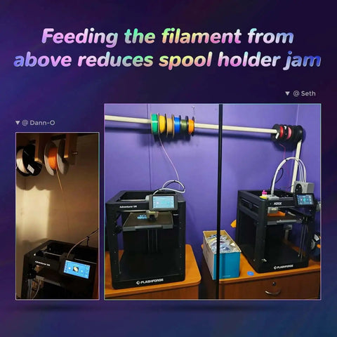 4 Color 3D Printer With Intelligent Filament System setup showing filament feeding from above to reduce spool holder jam