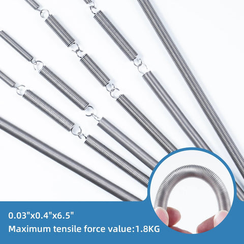 Extension springs, 12pcs, 0.03x0.4x6.5 in, 304 stainless steel with hook ends