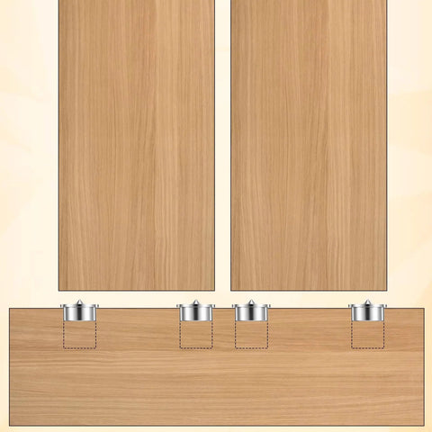 Solid Dowel Pin Centers Drill Hole Tool Set for Woodworking, transfer plugs shown installed in wood pieces for accurate alignment