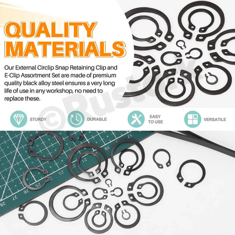 Beefy 266-Piece External Snap Rings Set Black Alloy Steel With Tweezers, 21 Sizes Circlips C Clips External Retaining Rings Kit