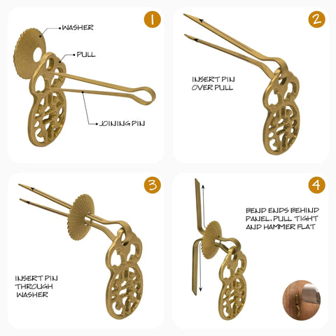 Wealth And Longevity Brass Cabinet And Furniture Pulls Set Of 2 in assembly instructions showing solid brass hardware components.