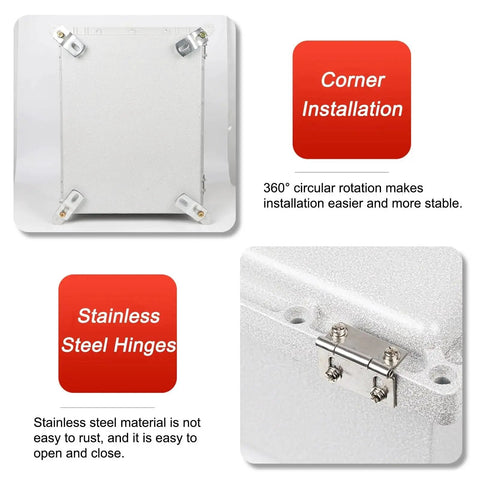 Outdoor Electrical Box Waterproof Heavy-Duty Explosion-Proof Junction Box IP66 with stainless steel hinges and corner installation.