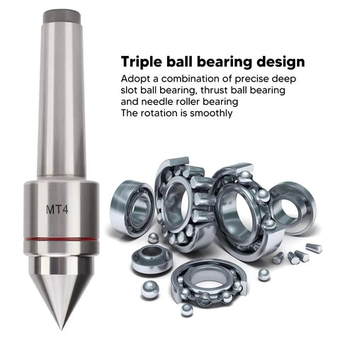 Triple Ball Bearing Heavy Duty Lathe Live Center For Metal Lathe CNC Work And High Speed Machining with bearings and text