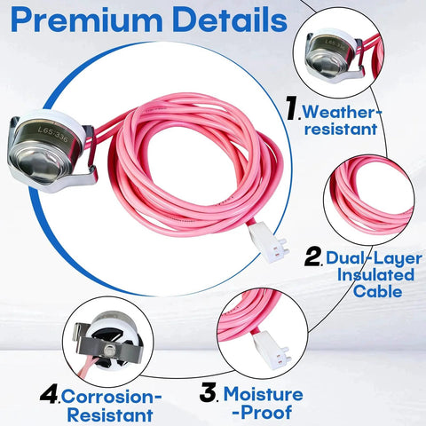 Defrost Temperature Sensor For Carrier Bryant Payne Heat Pumps, Replaces 50VT 024 300 And 50VT 030 300/500, Insulated Cable
