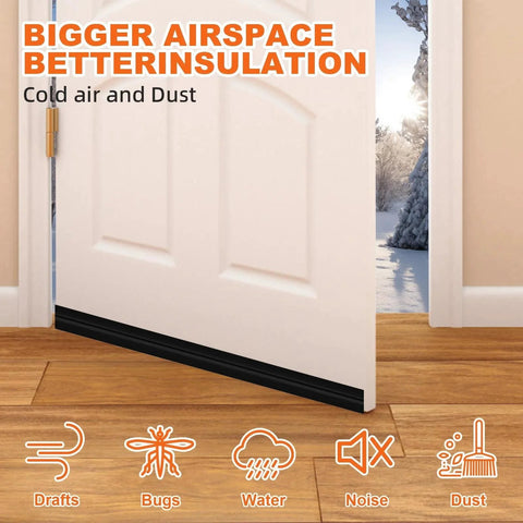 Door Draft Stopper For Bottom Of Door Silicone Adhesive Door Sweep Weather Stripping Gap Filler Soundproofing Cold Air Insulation Save Energy Easy Install Black 39 Inches By OXRQ installed on door