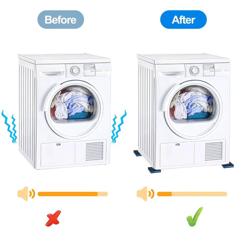 Comparison of washing machines before and after using Eight Pack Beefy Rubber Anti Vibration Pads 4 Inch Square Seven Eighths Inch Thick