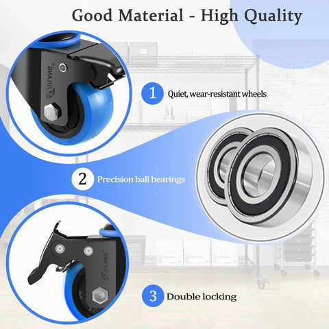 2 Inch Caster Wheels Set Of Four With Five Sixteenth Inch Threaded Stem Heavy Duty Locking Casters for wire shelving