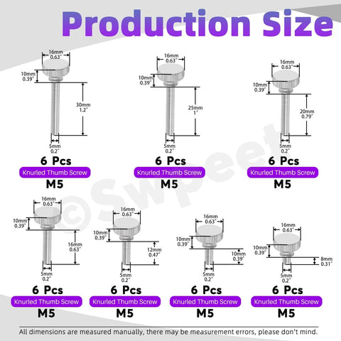Nickel Plated Knurled Thumb Screws Set 42 Piece M5 8mm 10mm 12mm 16mm 20mm 25mm 30mm Sizes Flat Knurled Head Screws Fully Threaded Bolts