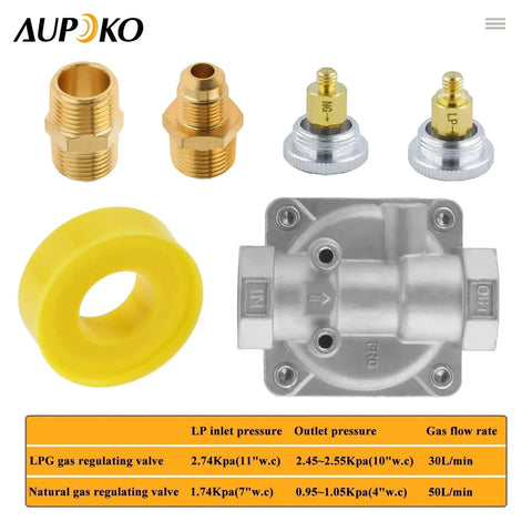 Half Inch Gas Pressure Regulator For Natural Gas And LPG Interchange With Two Brass Half Inch NPT Adapters Dual Regulation Modes