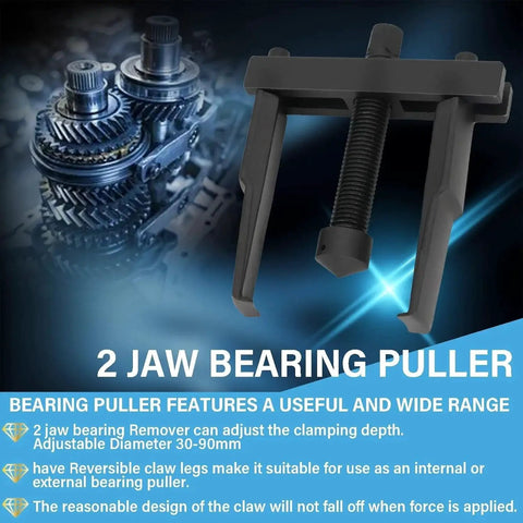 2 Jaw Bearing Puller Adjustable 30mm to 90mm for small bearings, visible gears, reversible claws, heat-treated steel