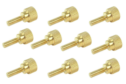 10 Pack Solid Brass Thumb Screws 8-32 X 1/2 Inch with Diamond Knurled Head, shown side view, for easy hand tightening.