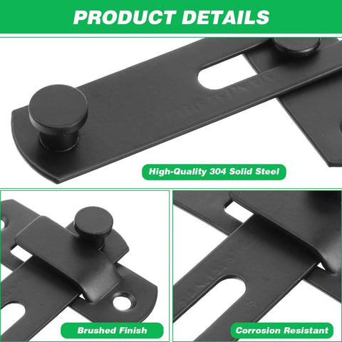 4 Pcs Barn Door Lock Sets with 180 Degree Flip Sliding Latches, heavy duty black gate bolts, stainless steel, rustproof