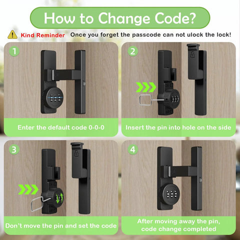 Instructions for changing code on Heavy Duty Barn Door Lock With 3 Digit Password, All In One Security Latch, black zinc alloy