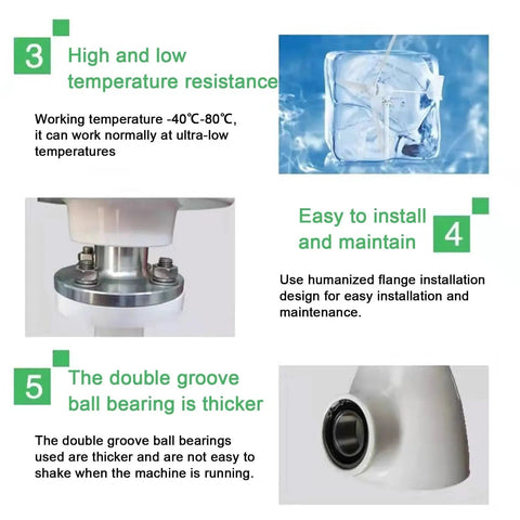 4000W 48V wind turbine generator: high/low temperature resistance, easy flange install, thick double-groove bearing.