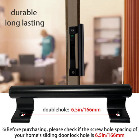 8 Inch Sliding Door Handle Replacement Set 4 Pack Black Metal Barn Door Pull For 6.5 Inch Screw Hole Aluminum Alloy Hardware Perfect For Old Or Damaged Patio Glass Doors Durable Aluminum Alloy Construction For Long Lasting Strength And Smooth Operation installed on glass door