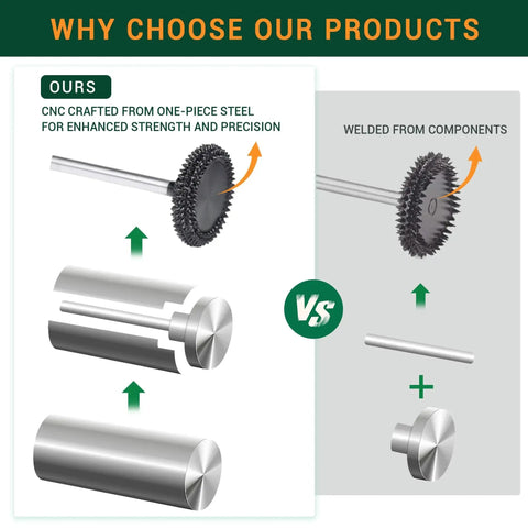 Comparison of Rotor Saw Burr For Dremel And Foredom with one-piece steel body versus welded components