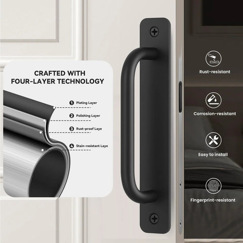Black Barn Door Handles Kit 7.1 Inch Gate Handle For Outdoor Fence And Sliding Doors Heavy Duty Aluminium Alloy Pulls close-up