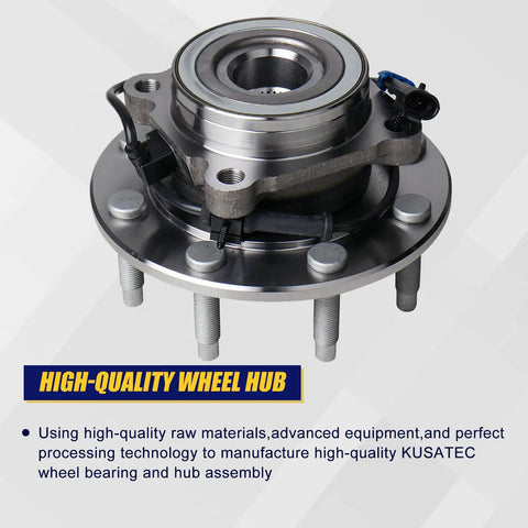 Beefed Up Front Wheel Bearing And Hub Assembly For Chevy Silverado 2500 3500 4WD GMC Sierra 1500 2500 Yukon XL 99 07 And Hummer H2 2003 2007 With 8 Lug Bolts And ABS Ready Replacement, front view.