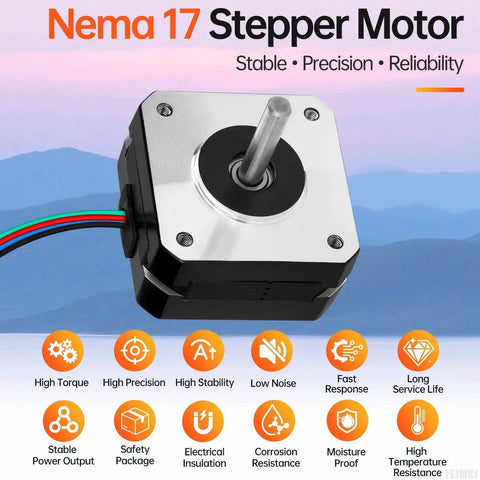 10 Pack Nema 17 Stepper Motor 2 Phase 1.8 Degree High Torque Bipolar 0.16 Nm 0.8 A in front view with key features illustrated