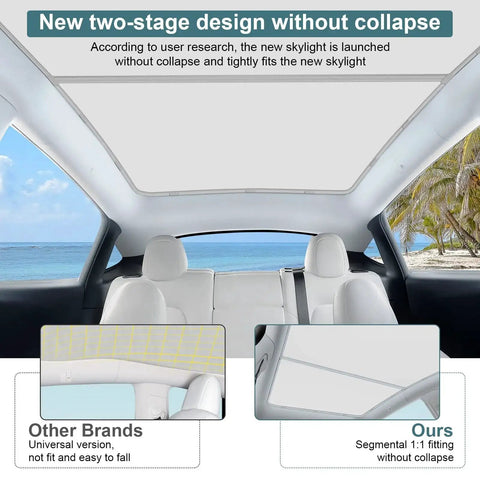 Non Sag Sunroof Shade For Tesla Model Y 2021-2025 Cooling And Heat Insulation installed view