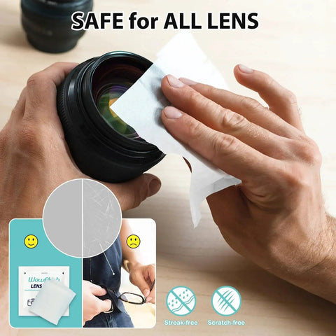 Using Eyeglasses Lens Wipes 600 Count Premoistened Streak Free For Glasses Sunglasses to clean camera lens