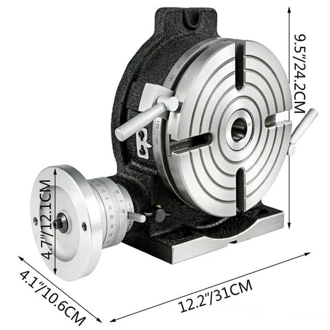 8 Inch Rotary Table With Horizontal And Vertical Tilt For Precision Milling And Drilling, HV8 3MT Shank, Vernier Reading; side view.