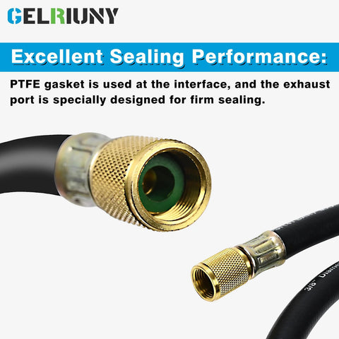 Gelriuny 3/8 in heavy-duty HVAC vacuum hose with brass fittings; black hose, knurled connector, green interior seal