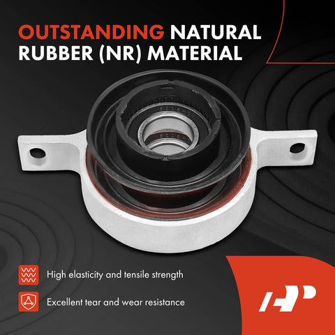 Beefed Up Driveshaft Center Support Bearing Carrier For BMW SUVs X5 X3 X6 X4 2007 Through 2018 Replacement Propshaft Mount Fits XDrive Models 26127558745 High Quality OEM Replacement shown in close-up view with natural rubber material.