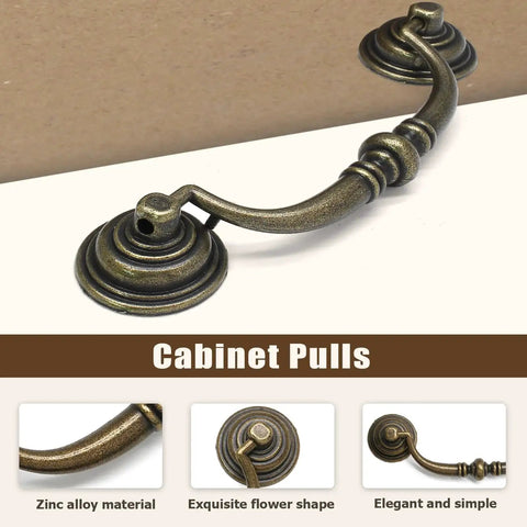 Vintage Rustic Zinc Alloy Drawer Pull Handles 6 Pack With 110mm Hole Centers And 140mm Total Length Drop Down Bail Swing Antique Shabby Chic Cabinet Hardware For Kitchen And Dressers.
