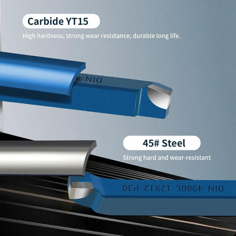 Close-up of 11 Piece Carbide Tip Lathe Cutter Tool Set With 10mm Shank For Metal Turning Boring And Chamfering High Quality 45 Steel Holders