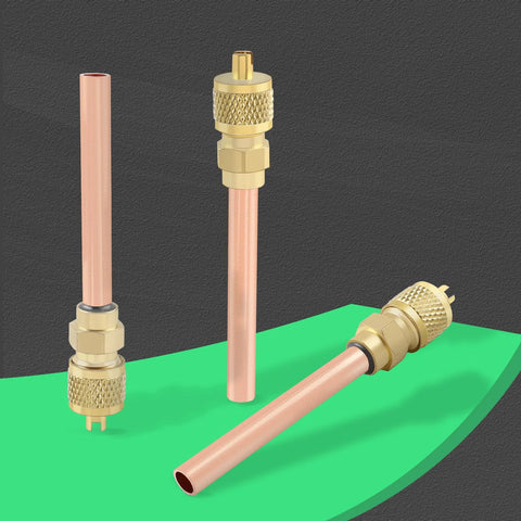 AUTOKAY 10-pack copper HVAC Schrader stem adapters with brass knurled nuts and 1/4 in SAE fittings