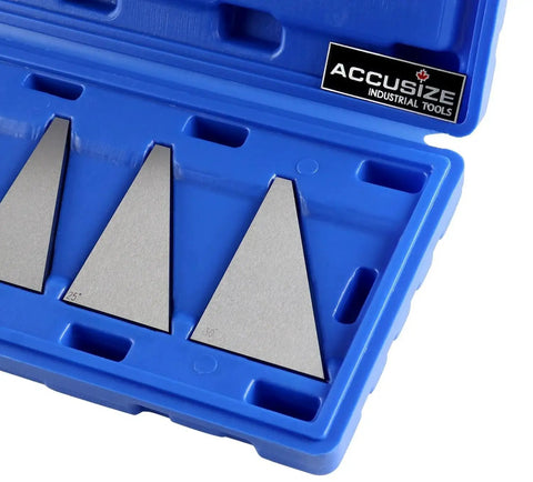 Ten Piece Precision Angle Block Set With Hardened Ground Steel And Light Magnetization Three Inch Long By One Quarter Inch Thick Blocks in blue case