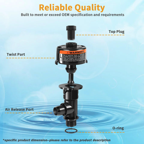 Manual relief valve assembly for pool and spa filter with top plug, twist part, air release port, and O-ring