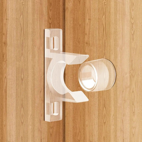 8 Sets False Front Cabinet Clips Replacement Kit for kitchen cabinet doors, transparent plastic clip installed on wood surface