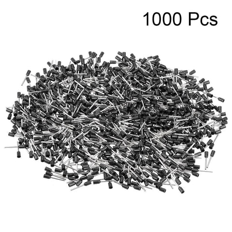 Insulated Cord Pin End Terminal Assortment Kit With 1000 Copper Crimp Connectors For AWG22 Wire VE0512 Black, 1000 pcs shown.