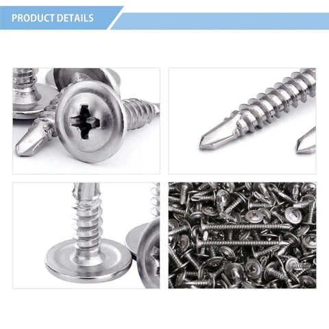 410 Stainless Steel Self Drilling Screws Assortment Kit with Wafer Head Phillips Drive Tek Screws for Sheet Metal Modified Truss Head