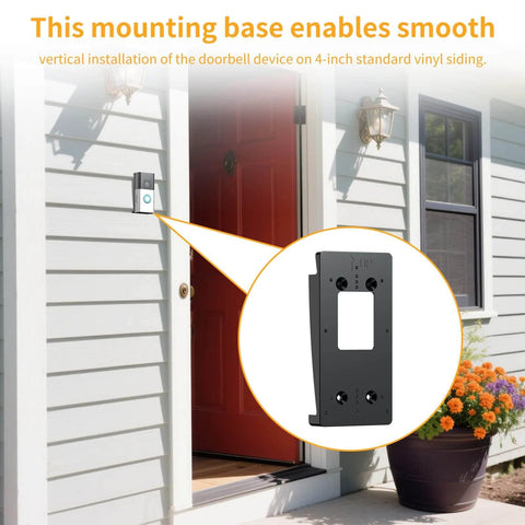 Vinyl Siding Doorbell Wall Mount Kit For Ring Video Doorbell Models 1 And 2 From 2020, 3, 3 Plus And 4, Plus Battery Doorbell Plus Pro And Battery Doorbell 2024, Vertical Angle Wedge Mount Bracket Plate For Secure Four Inch Siding installed on a house.