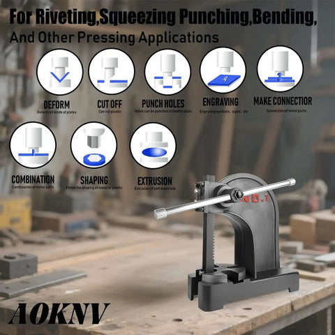 Beefy 1 Ton Manual Arbor Press With Hand Wheel For Desktop Punching, Stamping, Bending And Forming Leather And Metal on Workbench