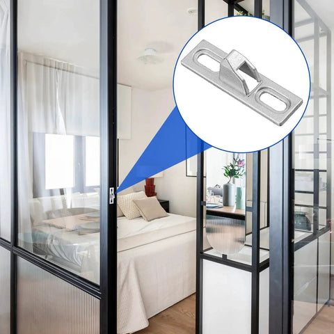 2 Pcs Sliding Door Latch Replacement Kit For Sliding Glass Doors, Screen Doors, And Patio Gates With Mounting Screws, Adjustable Vertical Screw Slots, Waterproof Zinc Alloy Lock Hardware In Silver installed on glass door