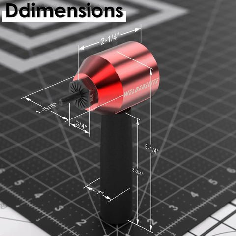 Red and black Rivet Nut Drill Adapter Kit with visible measurements and dimensions on a black grid background.
