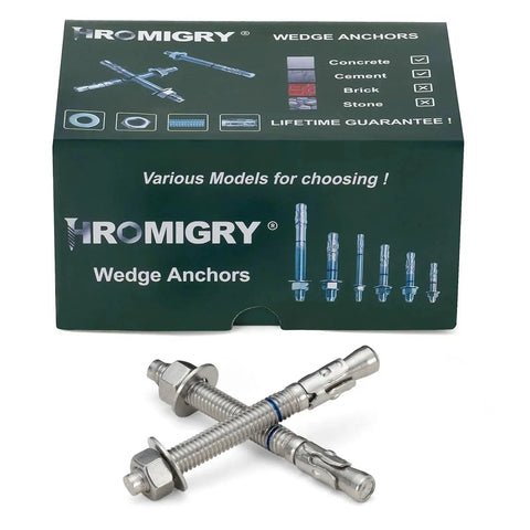 Box of Three Eighths Inch By Three And Three Quarters Inch Concrete Anchors 25 Pack Stainless Steel Wedge Bolts for masonry